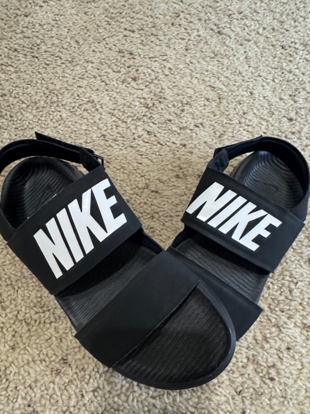 Nike Black Sandals with White Logo Strap